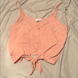 Pink tied button down crop top